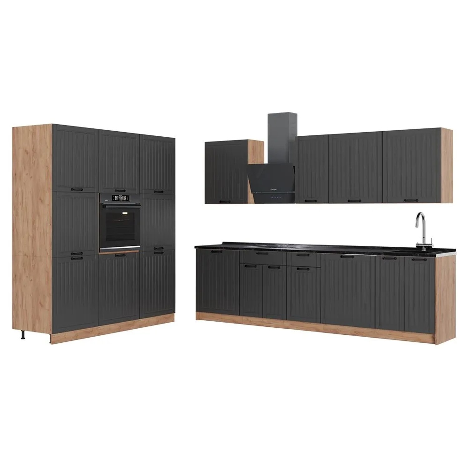 Vicco Küchenzeile Fame-Line Dunkelgrau/Goldkraft Eiche 460 x 207 AP Anthrazit Art Nr 63789