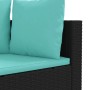 Detailaufnahme: Schwarze vidaXL Garten-Sofagarnitur aus Rattan mit wasserblauen Kissen.