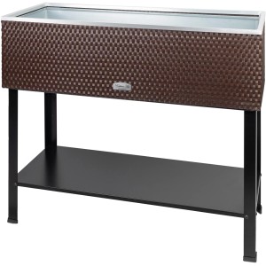 Braunes Wilk Kräuterbeet in Rattan-Optik mit Ablage, 95x40x85 cm. Ideal für Garten und Balkon.