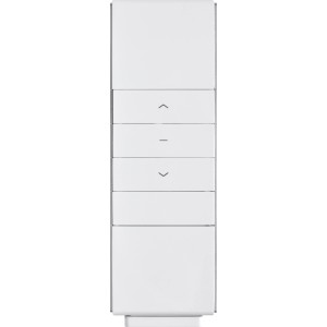 Funkfernbedienung für Belport Hülsenmarkise, weiße Fernbedienung mit Tasten zur Steuerung der Markise.