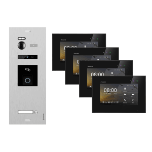 BALTER EVO-HD Video-Türsprechanlage mit 4 Monitoren, Fingerprint & RFID für 1-Familienhaus, Schwarz.