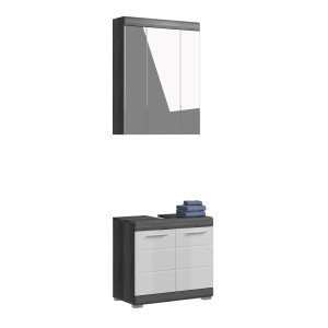 2-tlg. Badmöbel-Set: Waschbeckenunterschrank und Spiegelschrank in Weiß-Rauchsilber.