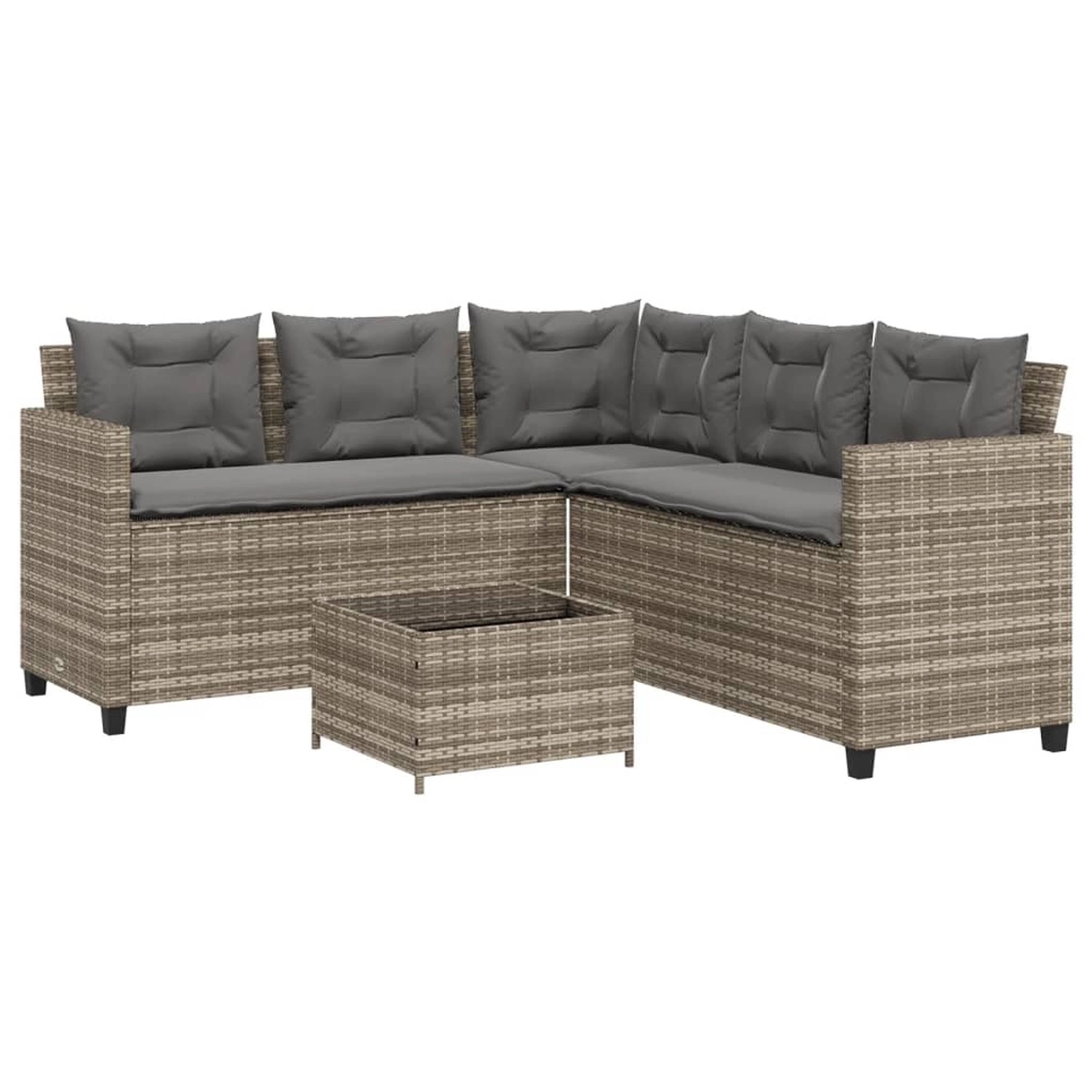 vidaXL Gartensofa in L-Form mit Tisch und Kissen Grau Poly Rattan 369041 günstig online kaufen