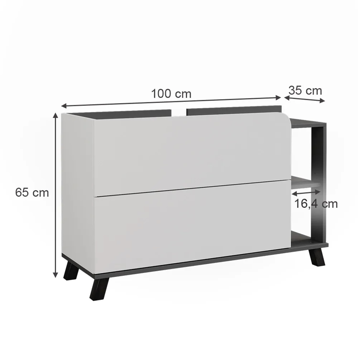 Waschbeckenunterschrank Karen, 100x65 cm, Anthrazit/Weiß, mit 2 Türen und Schubladen.