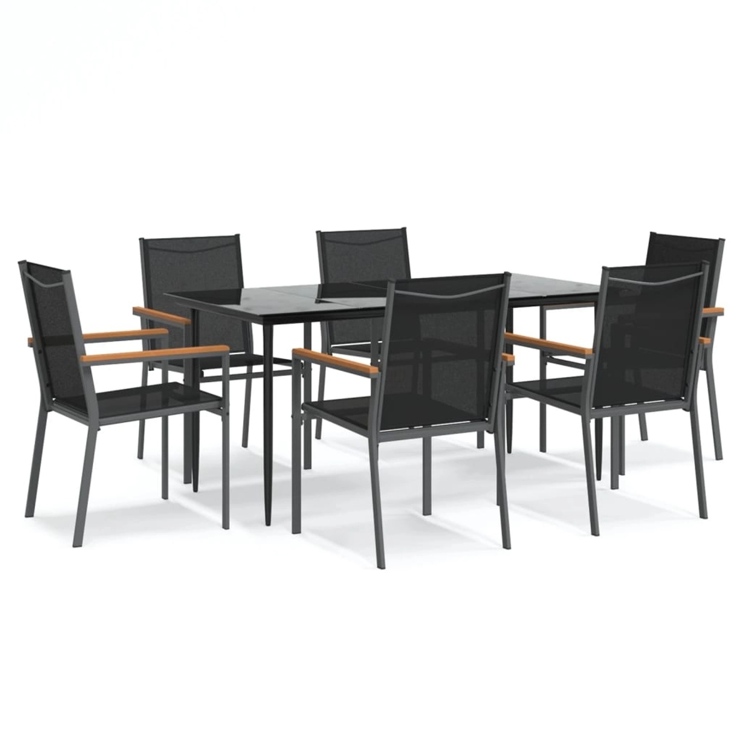 vidaXL 7-Tlg Garten-Essgruppe Schwarz Textilene und Stahl 3187038 günstig online kaufen