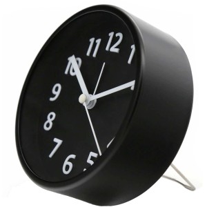 Schwarzer Wall-Art Wecker mit 3D Ziffern, Ø 11 cm, für Tisch oder Regal.