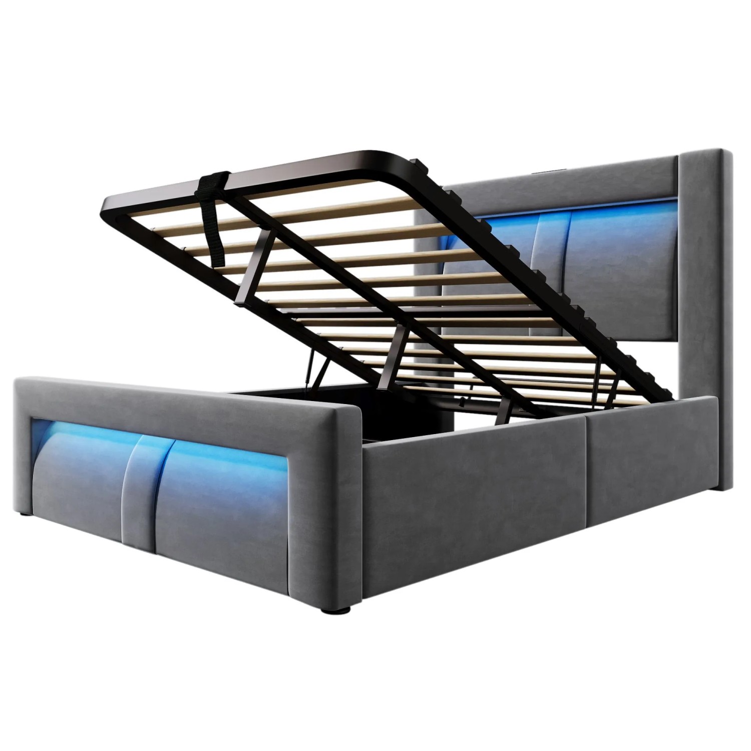 okwish Einzelbett 90x200cm mit LED Beleuchtung Kinderzimmer Grau ohne Matratze