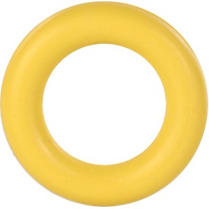 Gelber Jollypaw Ring aus Naturgummi, ein Kauspielzeug für Hunde.