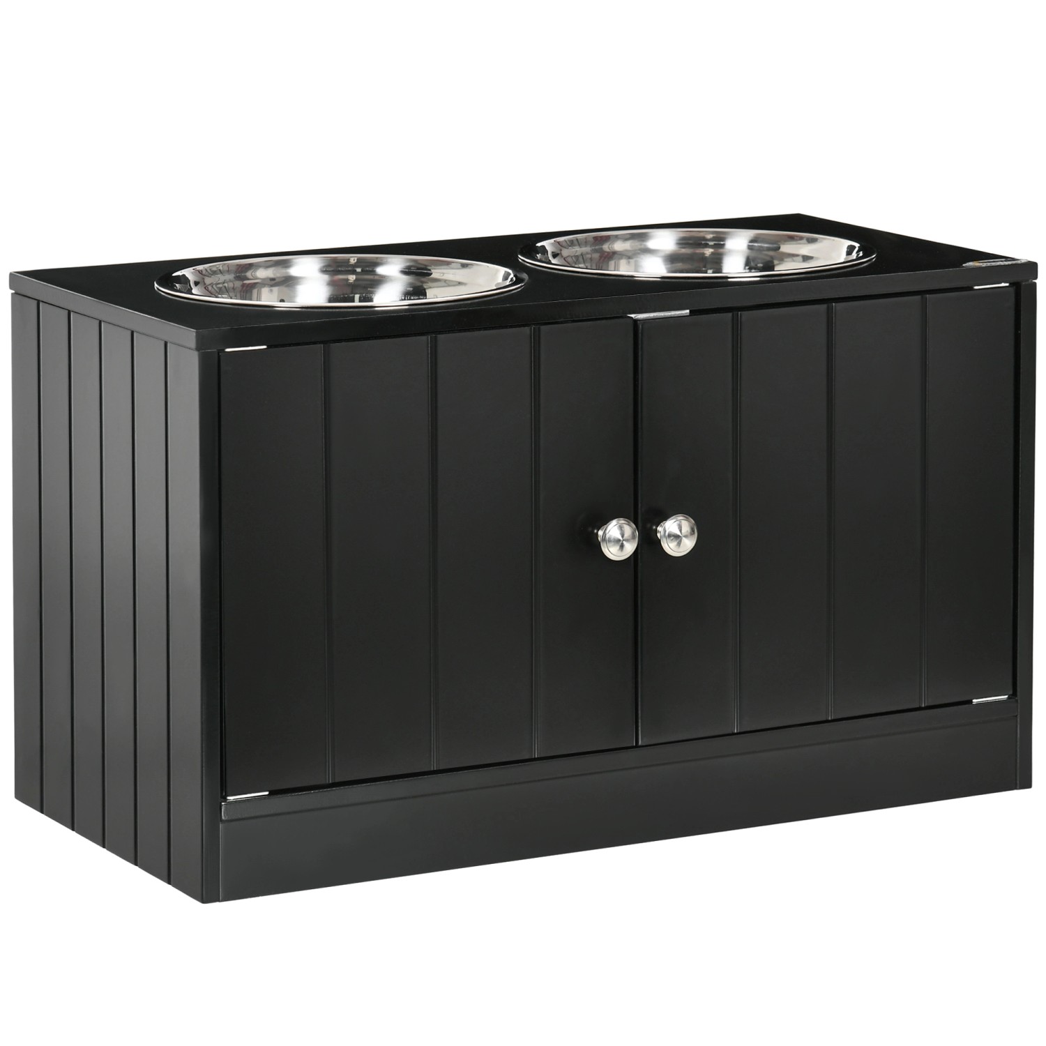 Thumbnail - PawHut Futterstation MDF Edelstahl Schwarz 60L x 30B x 35,5H cm