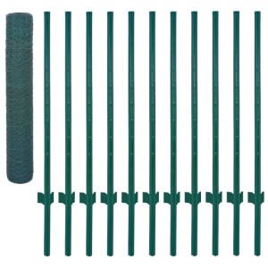 vidaXL Maschendrahtzaun mit Pfosten Stahl 25 x 1 m Grün 144605