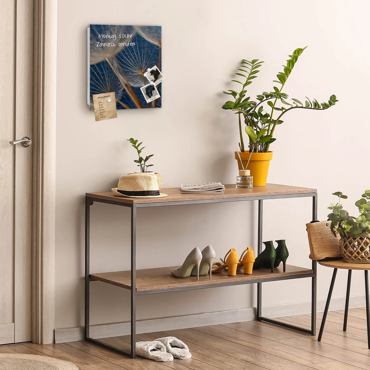 Banjado Schlüsselkasten Glas 30x30cm Weiß mit Motiv Verblüht, Magnettafel, 50 Haken.