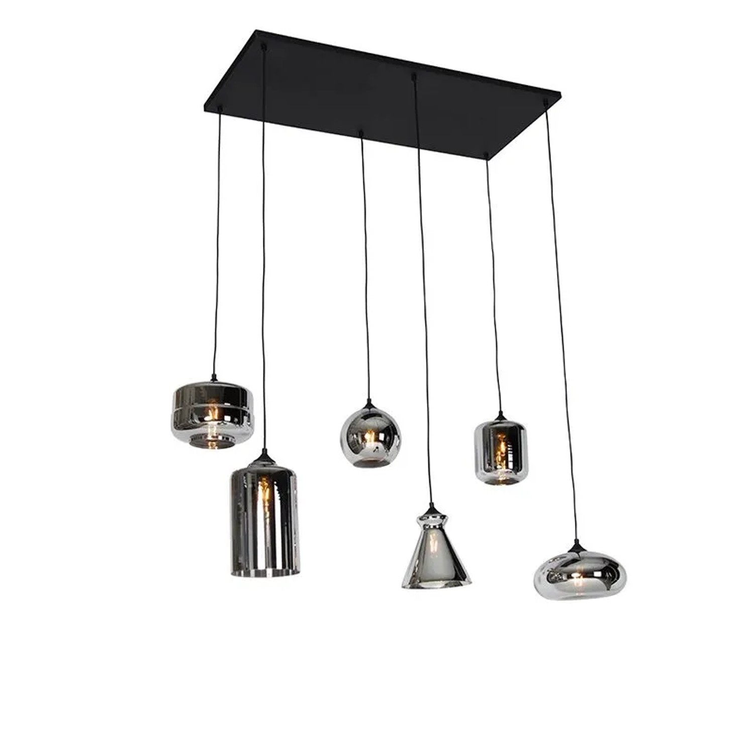 QAZQA Art Deco Hängelampe Schwarz mit Rauchglas 6 Lichter Wallace