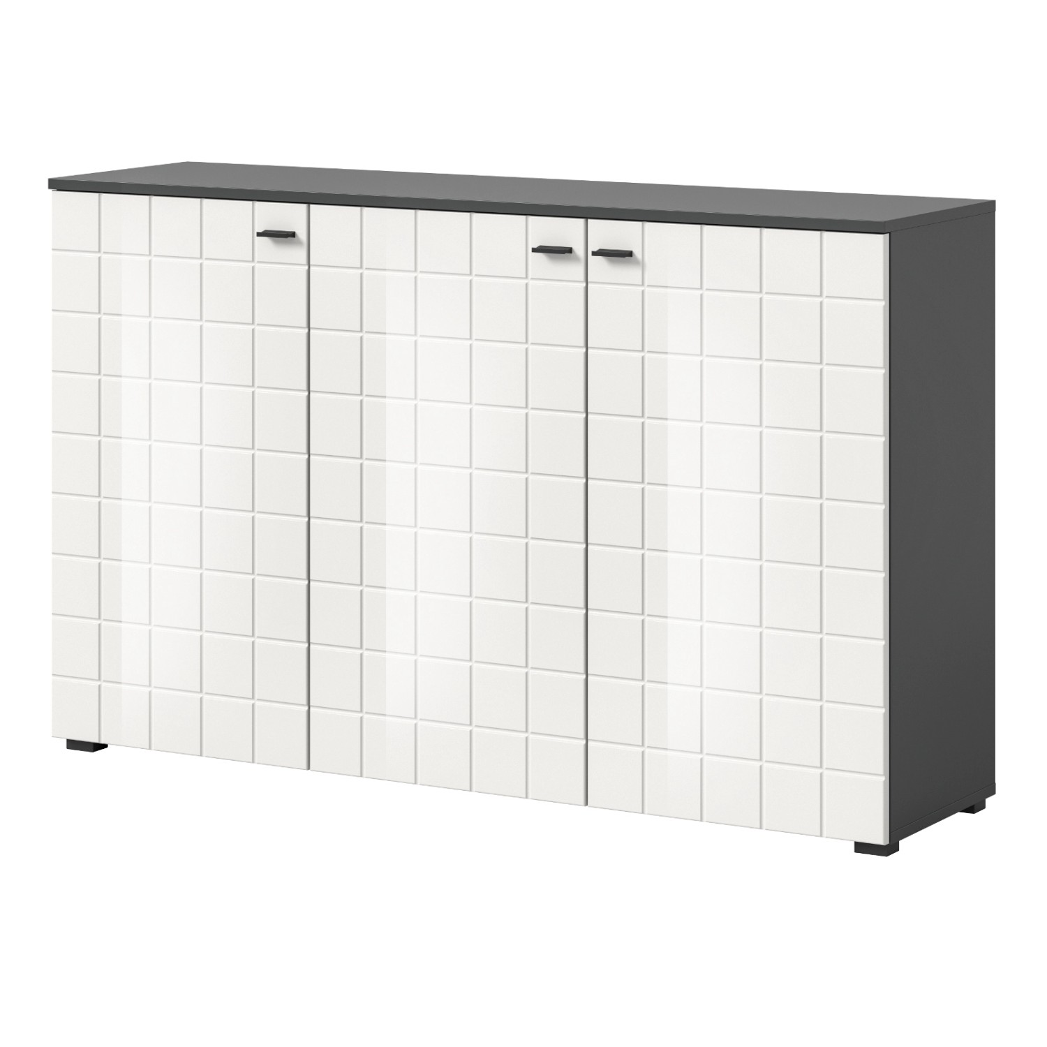Inn.Furn Sideboard Weiß Hochglanz Grau 138 cm 3-türig Hakon günstig online kaufen