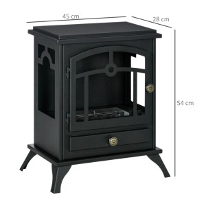 Schwarzer HOMCOM Ethanol Kamin aus Stahl, freistehend, mit Glastür und Maßen 45x28x54 cm. Für gemütliche Heizung.
