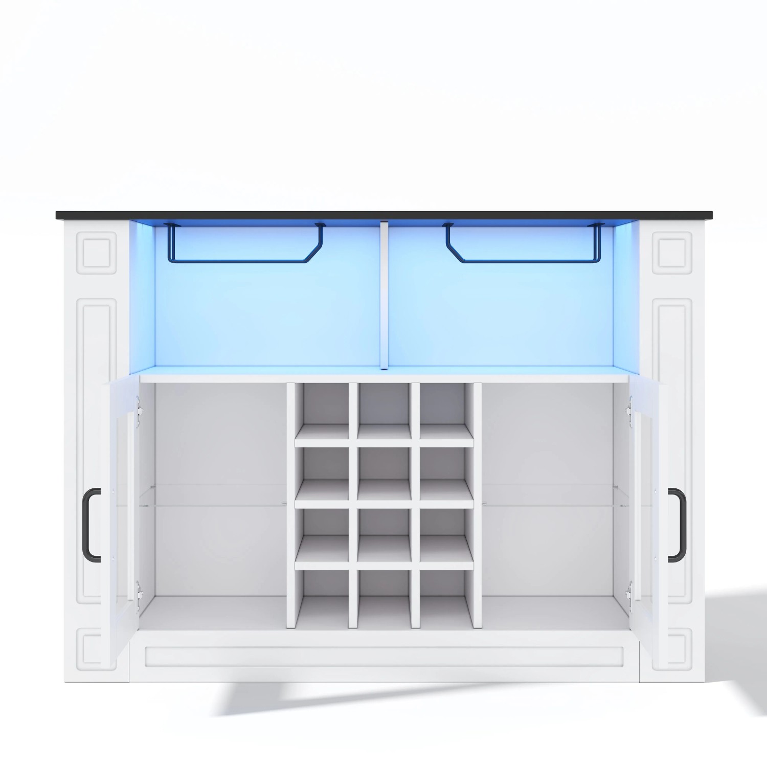 Merax Weinschrank 120x35x84 cm LED Weinglashalter Herausnehmbare Weinregale