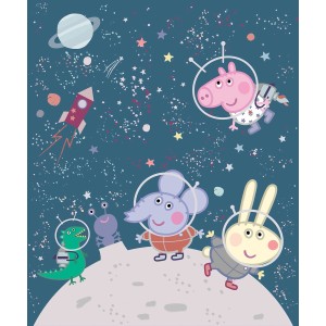 Sanders & Sanders Fototapete mit Peppa Wutz im Weltraum, dunkelblau, 2,25x2,7m.