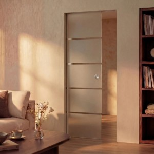 Schiebetür-Set PurePocket mit 4 Streifen, zargenlos, 211x98,5 cm, Satin-Glas