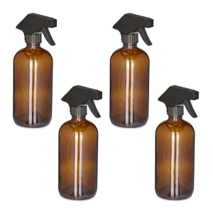 Relaxdays Sprühflasche Glas Braun Verstellbar 4er Set 500 ml