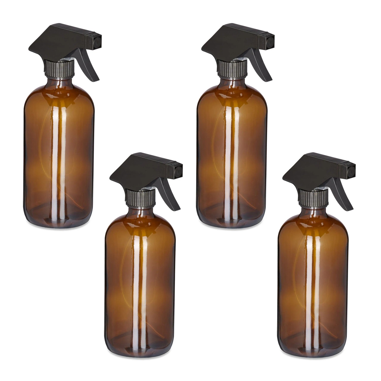 Relaxdays Sprühflasche Glas Braun Verstellbar 4er Set 500 ml
