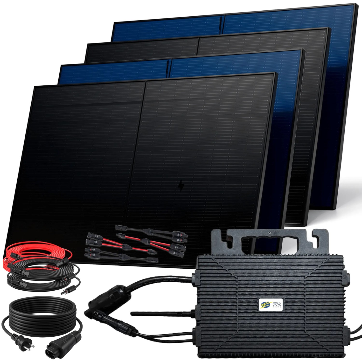 SUNNIVA Balkonkraftwerk 2000 W mit ASTRO-E 800 W Wechselrichter inkl.5m Kabel 4x 500 W Solarmodule Bifazial Fullblack Gl...