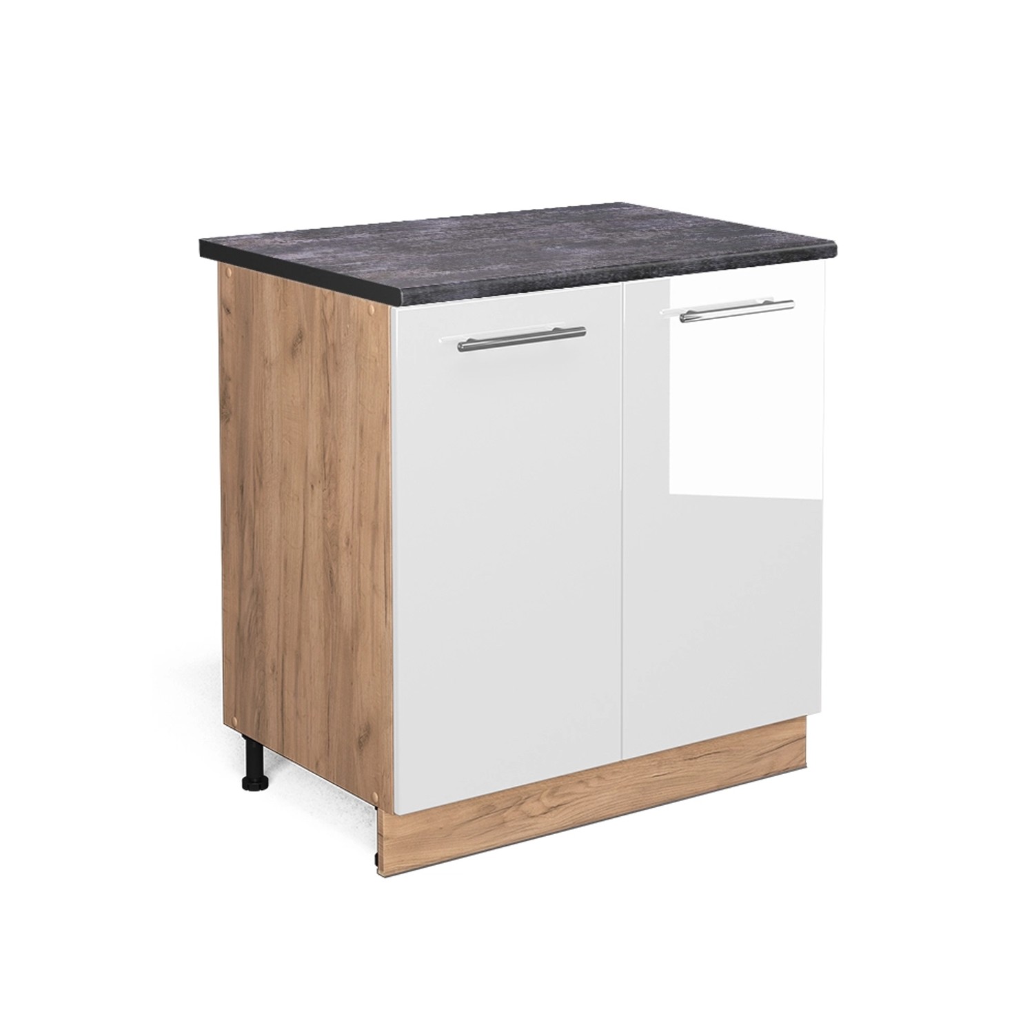 Vicco Spülenunterschrank Fame-Line Weiß Hochglanz/Goldkraft Eiche 80 cm mit Regal AP Anthrazit