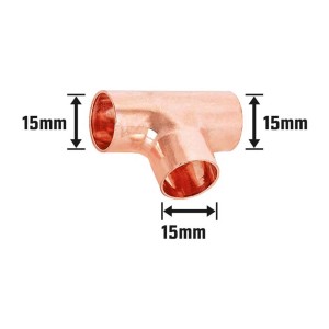 Kupfer Löt-T-Stück, Ø 15 mm, für Kupferrohre, zum Löten.