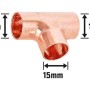 Kupfer Löt-T-Stück, Ø 15 mm, für Kupferrohre, zum Löten.