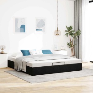 Schwarzes vidaXL Ottoman-Bett (200x200 cm) aus Samt ohne Matratze. Bett mit Stauraum.