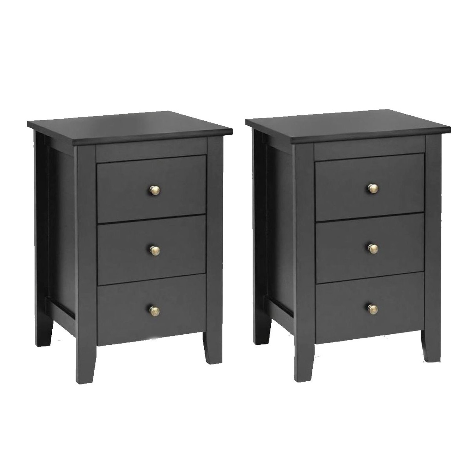 Costway 2er Set Nachttisch mit 3 Schubladen Schwarz 46x37x65cm