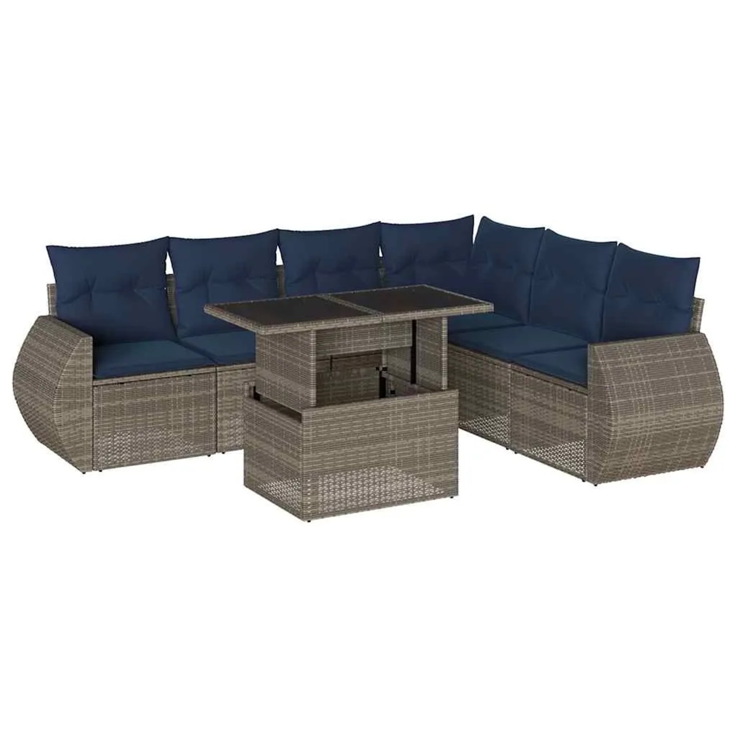vidaXL 7-Tlg Gartensofa-Set mit Kissen Grau Polyrattan 3268561 günstig online kaufen