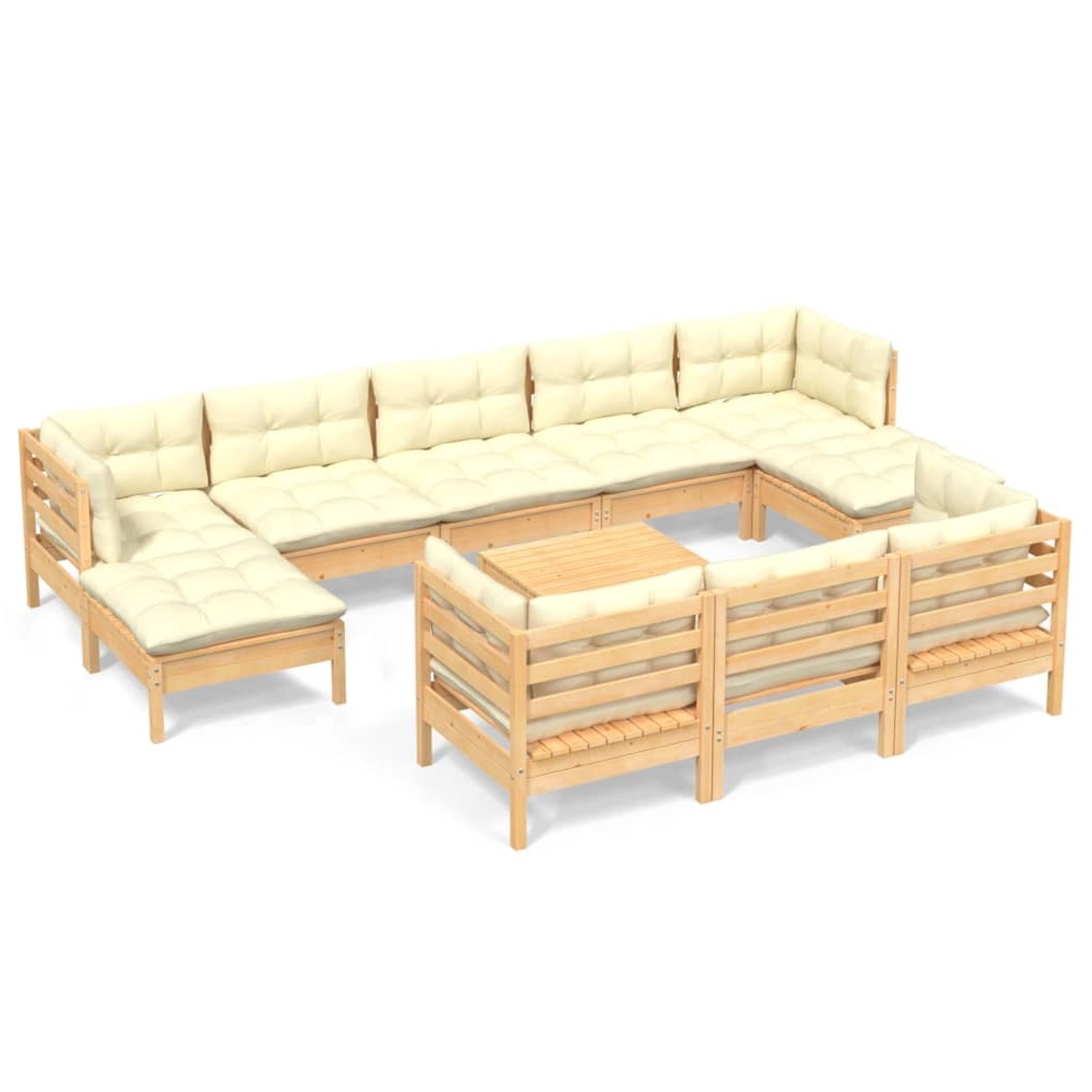 vidaXL 11-tlg Garten-Lounge-Set mit Creme Kissen Massivholz Kiefer Modell 9 günstig online kaufen