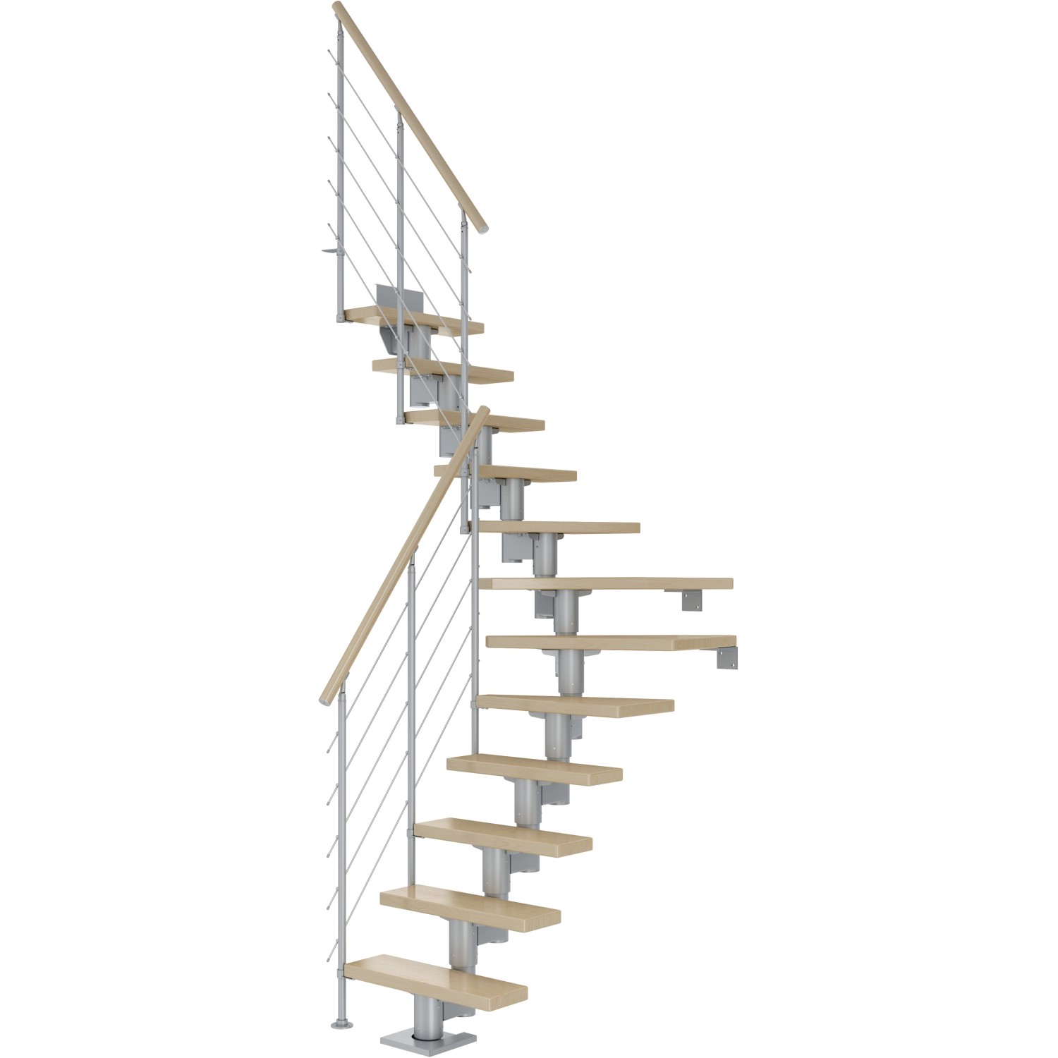 Dolle Mittelholmtreppe Dublin Ahorn Perlgrau GH bis 337 cm 1/4 Gewendelt 75 cm