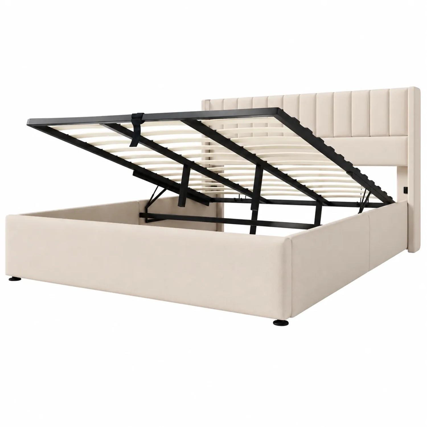 Merax Hydraulik Polsterbett 180x200cm Stauraum Leinen Beige