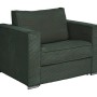 Grüner Cord Schlafsessel Loreto. Moderner Relaxsessel in Tannengrün mit kompakter Form und Chromfüßen.