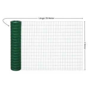 Grüner PROREGAL Maschendrahtzaun, 1x25m, Vierkantgeflecht, Drahtstärke 2.2mm, PVC-beschichtet.