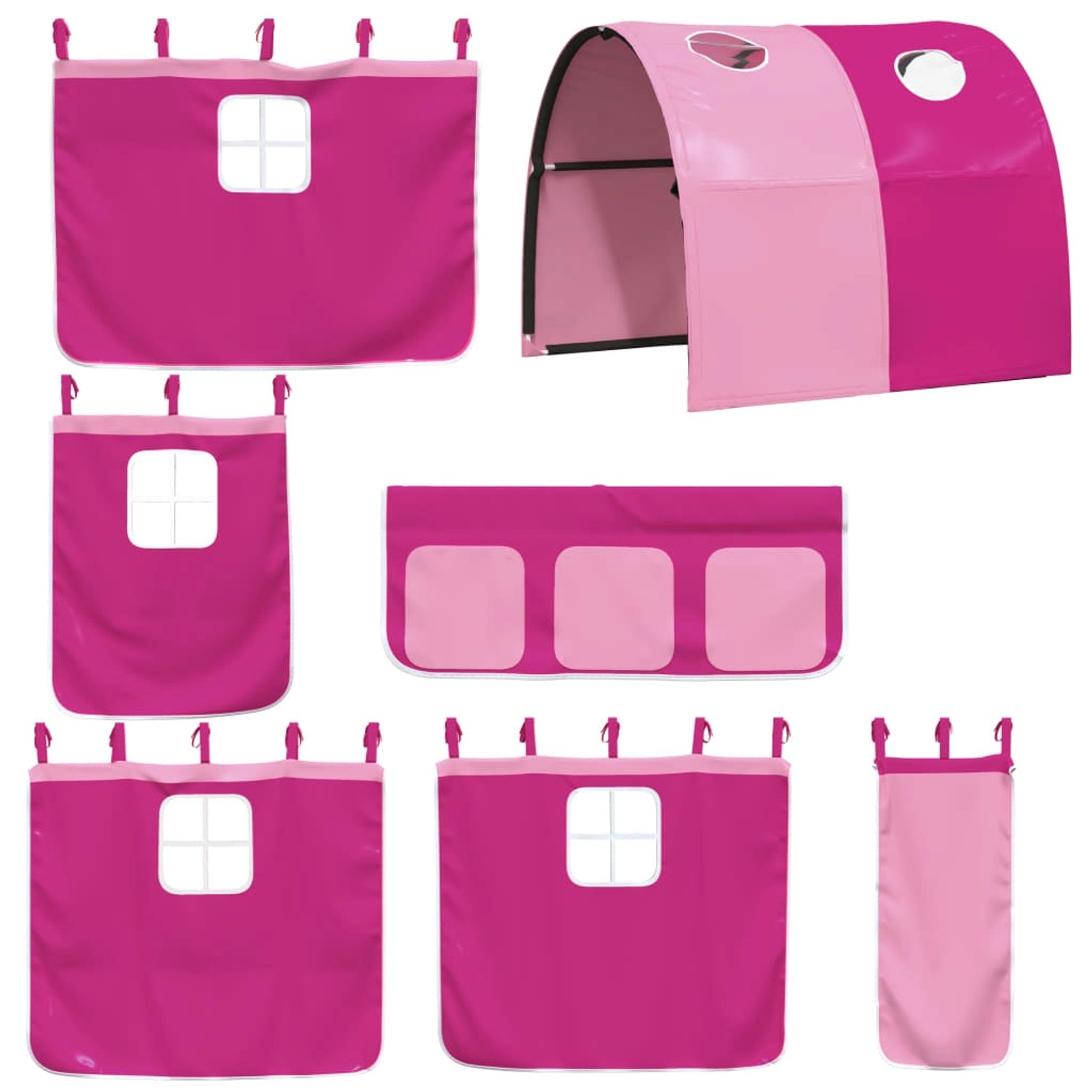 vidaXL Kinderhochbett Zubehör: Rosa Tunnel, Vorhänge mit Taschen für 90x190 cm Betten.