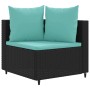 Schwarzes Ecksofa aus Polyrattan mit wasserblauen Kissen, Teil der 6-tlg. vidaXL Garten-Sofagarnitur.