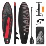 Aufblasbares Stand Up Paddle Board Makani, 320 cm, schwarz-rot, mit Zubehör wie Paddel und Pumpe.