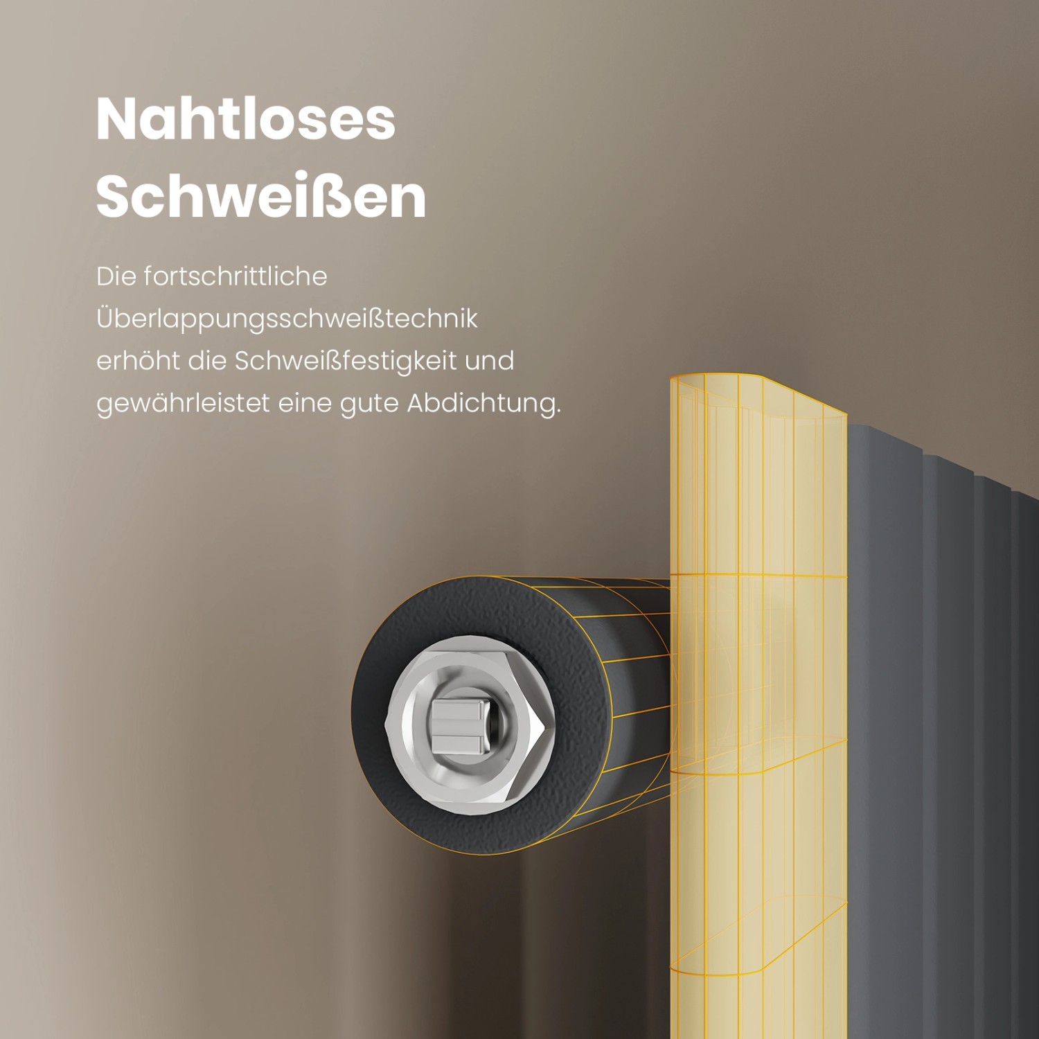 Detailaufnahme: Nahtlose Schweißtechnik am anthrazitfarbenen Emke Heizkörper mit Mittelanschluss.