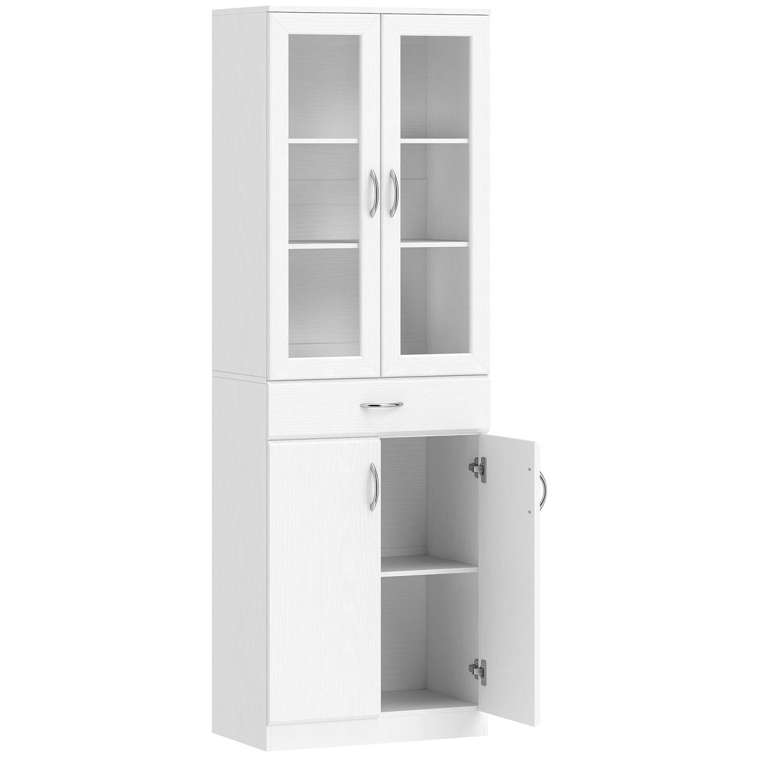 HOMCOM Kitchen Pantry Spanplatte Hartglas 60L x 35B x 180H cm Weiß
