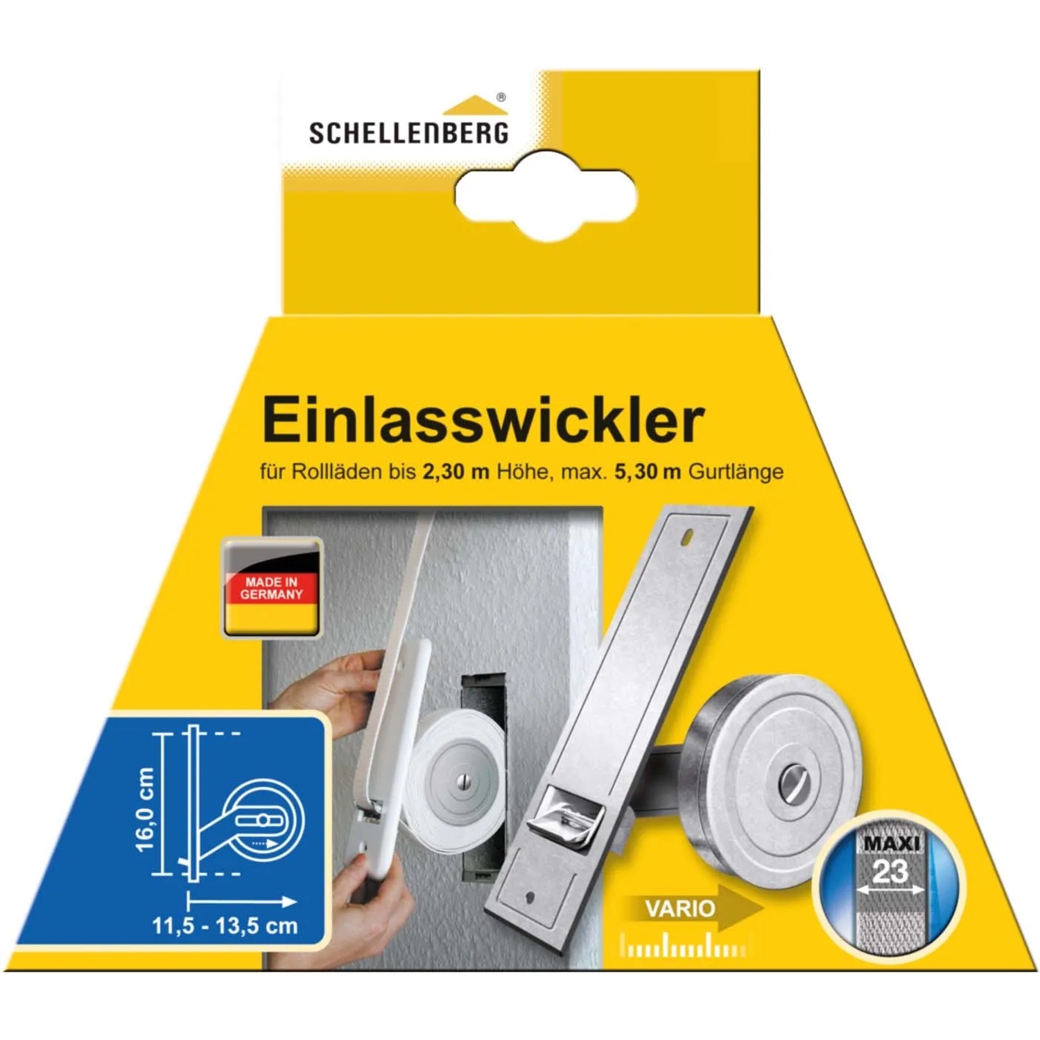 Schellenberg Rollladen Einlasswickler Maxi 160 mm, verzinkter Stahl, für Rollladenantriebe.