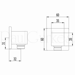 Technische Zeichnung: PaulGurkes Unterputz Wandanschlussbogen für Brauseset, Maße in mm.