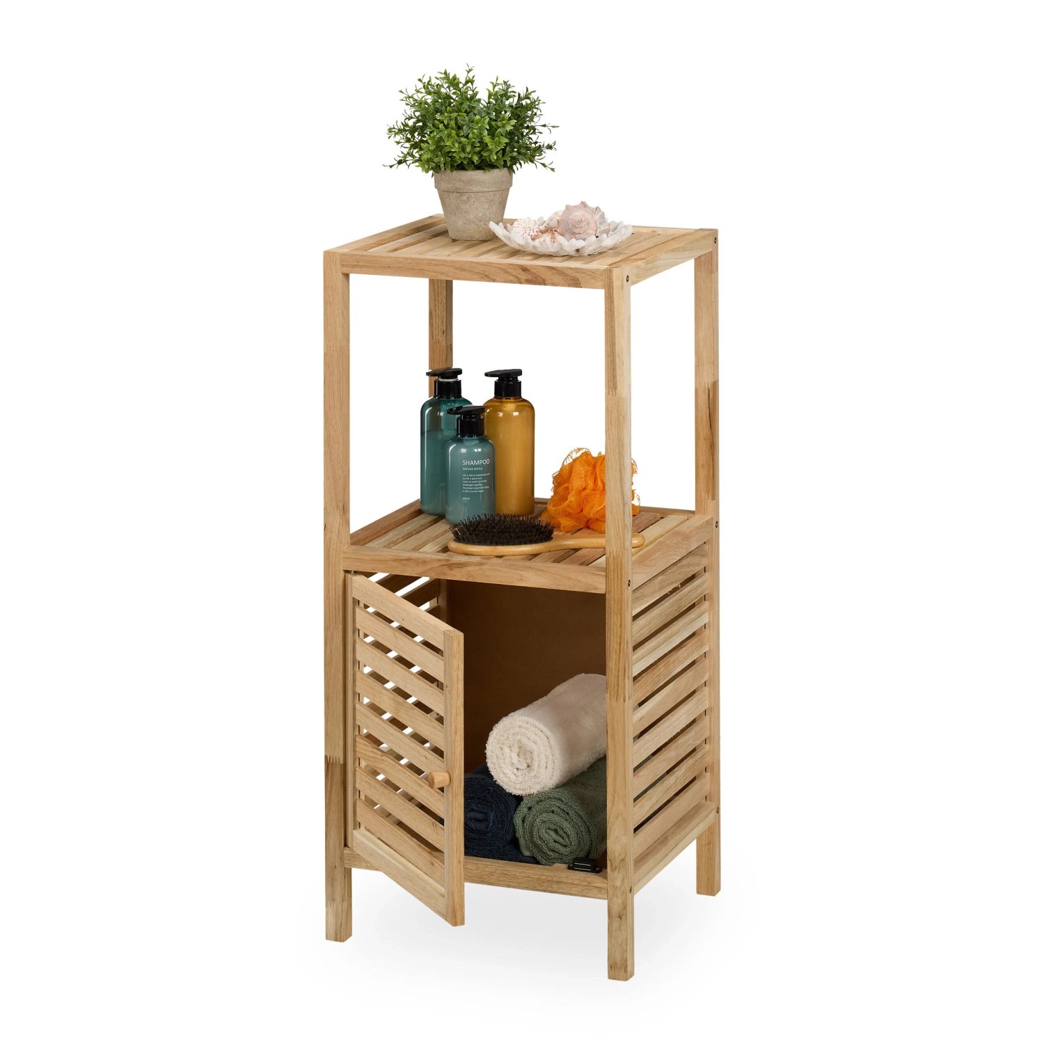 Relaxdays Badezimmerregal Walnussholz Natur mit Tür und 2 Ablagen 86 cm x 40 cm x 36 cm 4,5 kg