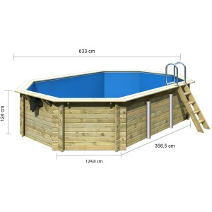 Karibu Pool 4 KDI Holzpool mit Leiter und blauer Innenfolie. Kesseldruckimprägniertes Holz.