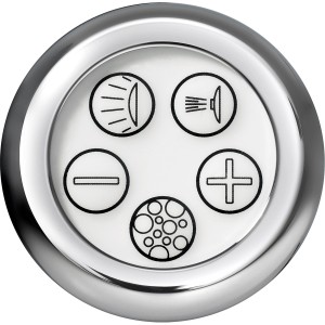 Nahaufnahme der Bedienelemente für das Whirlpool-System der Badewanne.