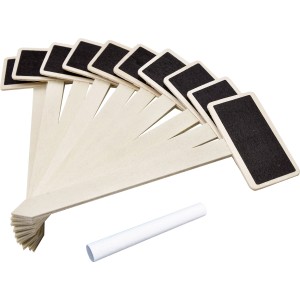Set aus 10 Holz-Pflanzsteckern mit Kreidetafel zum Beschriften und einer Kreide.