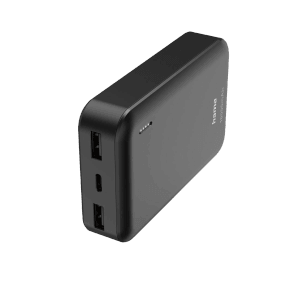 Anthrazitfarbene Hama Power Pack Pocket 10 mit USB-A und USB-C Anschlüssen, 10.000 mAh.
