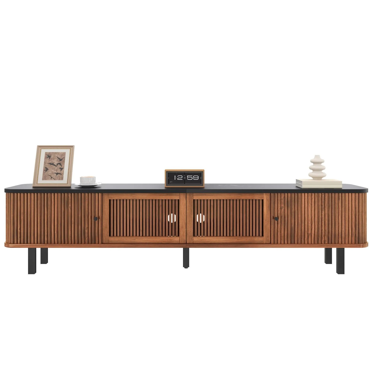 okwish TV Schrank mit Schiebetüren und Gitter Türen für Wohnzimmer 190x35x45cm Braun