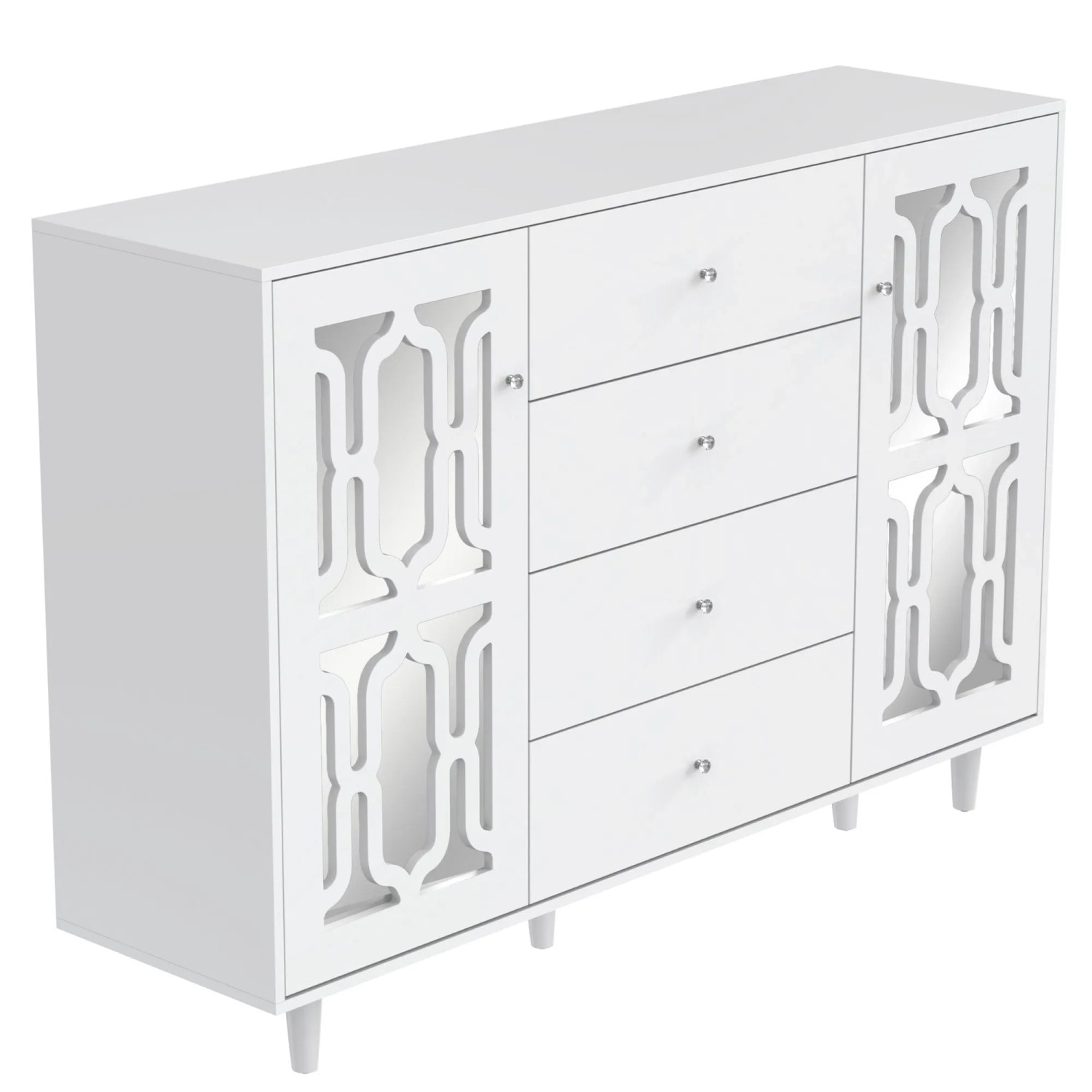 okwish Sideboard mit Kristallgriffen Wohnzimmer Esszimmer 147x40x102cm Weiß