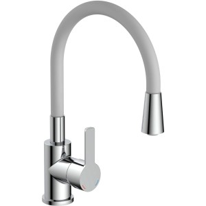 Eisl Spültischarmatur mit grauem Soft-Touch Schlauch und Chrom Oberfläche.